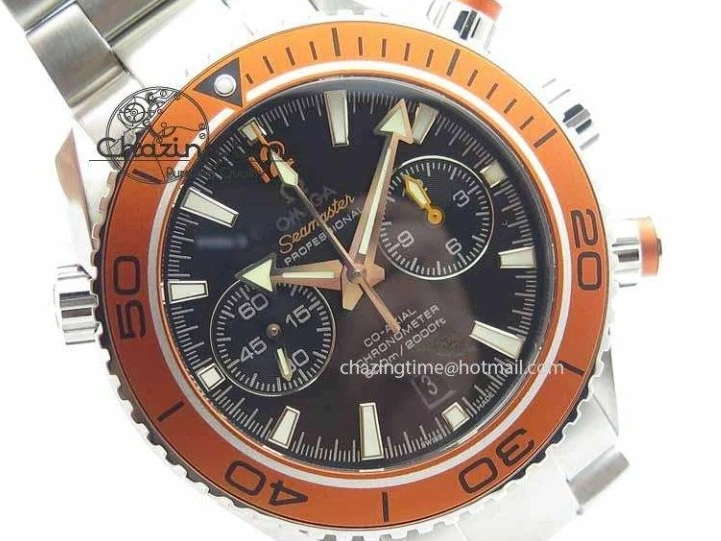 0320 Sophisticated Planet Ocean Master Chronometer Chrono SS OM 1:1 Best Edition Orange On SS Bracelet A 8156